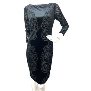 Cache Vintage Gothic Velvet Flocked Baroque Dress 8 Whimsigoth Holiday Midi EUC